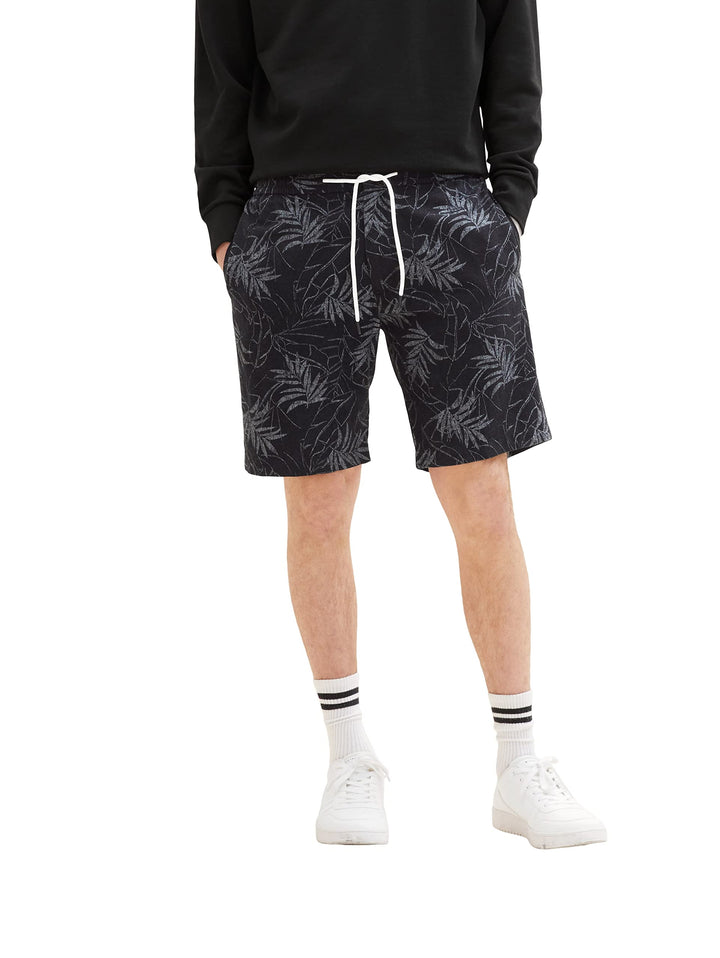 TOM TAILOR Denim Herren Bermuda Shorts aus Leinen XXL 31400 - Black Tonal Leaf Lines Print, XXL 3140