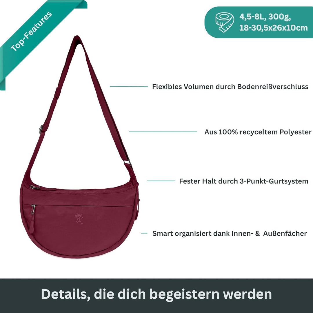 FUCHS & REBELL® Moon Bag BELA Fahrrad Crossbody Tasche, Berry | Smart & Nachhaltig, 3-Punkt-Gurt-Sys