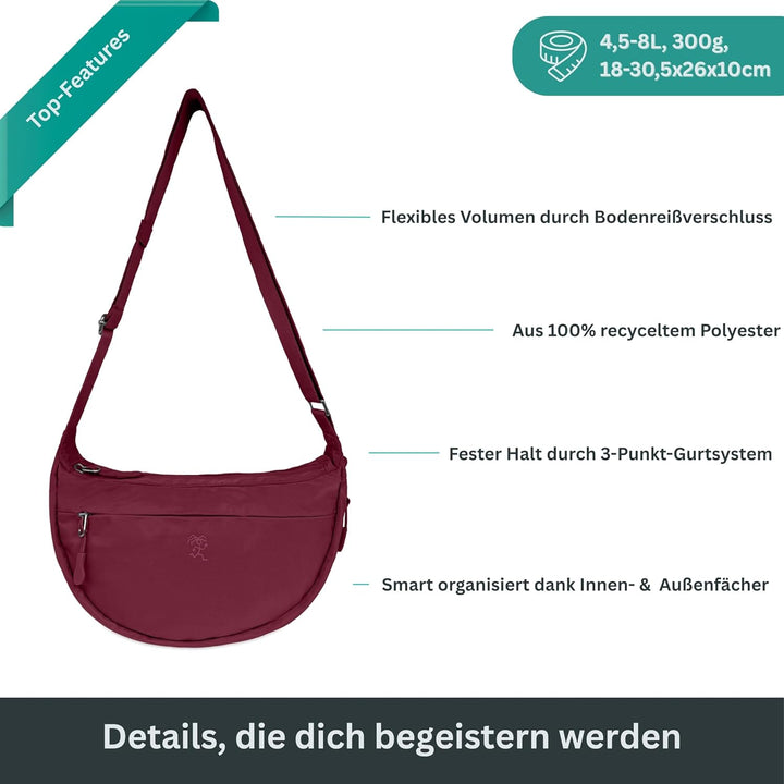 FUCHS & REBELL® Moon Bag BELA Fahrrad Crossbody Tasche, Berry | Smart & Nachhaltig, 3-Punkt-Gurt-Sys