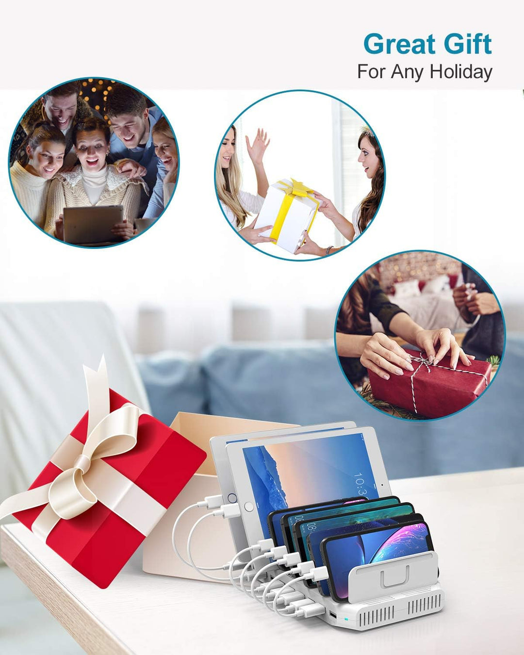 Unitek 96W 10 Port USB Ladestation, USB Multi Mobile Ladestation mehrere Geräte mit Smart IC und Ein