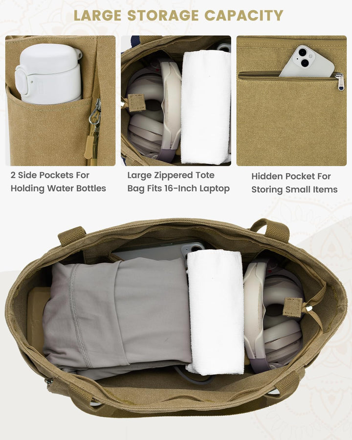 Gonex Yogatasche, Grosse Pilates Tragetasche mit Mehreren Taschen für Damen Herren, Robuste Canvas T