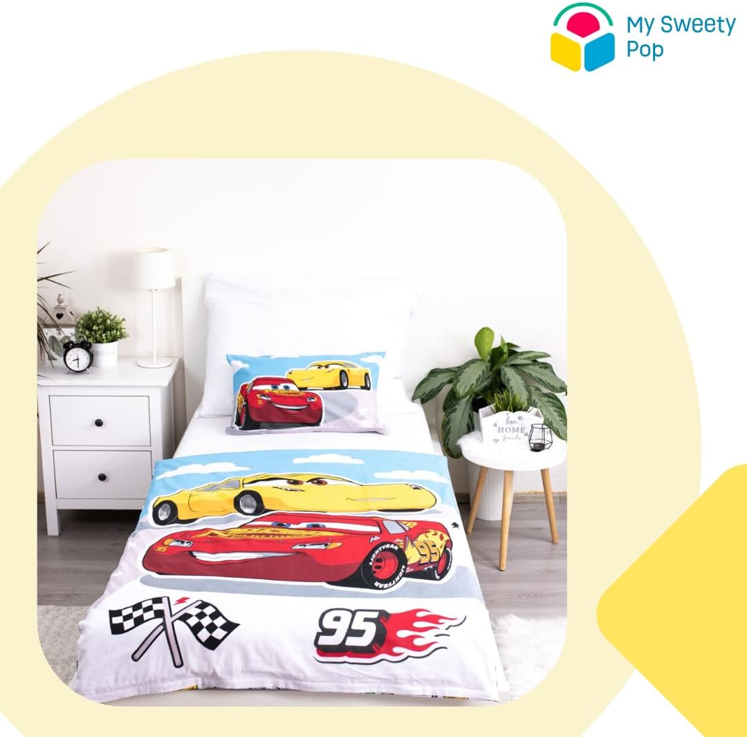 My sweety pop Baby-Bettwäsche Cars, 2-teilig, Bettbezug | Wendbar, 100 x 135 cm, Kissenbezug 40 x 60