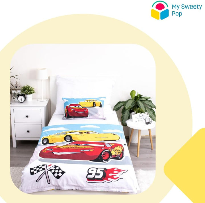 My sweety pop Baby-Bettwäsche Cars, 2-teilig, Bettbezug | Wendbar, 100 x 135 cm, Kissenbezug 40 x 60