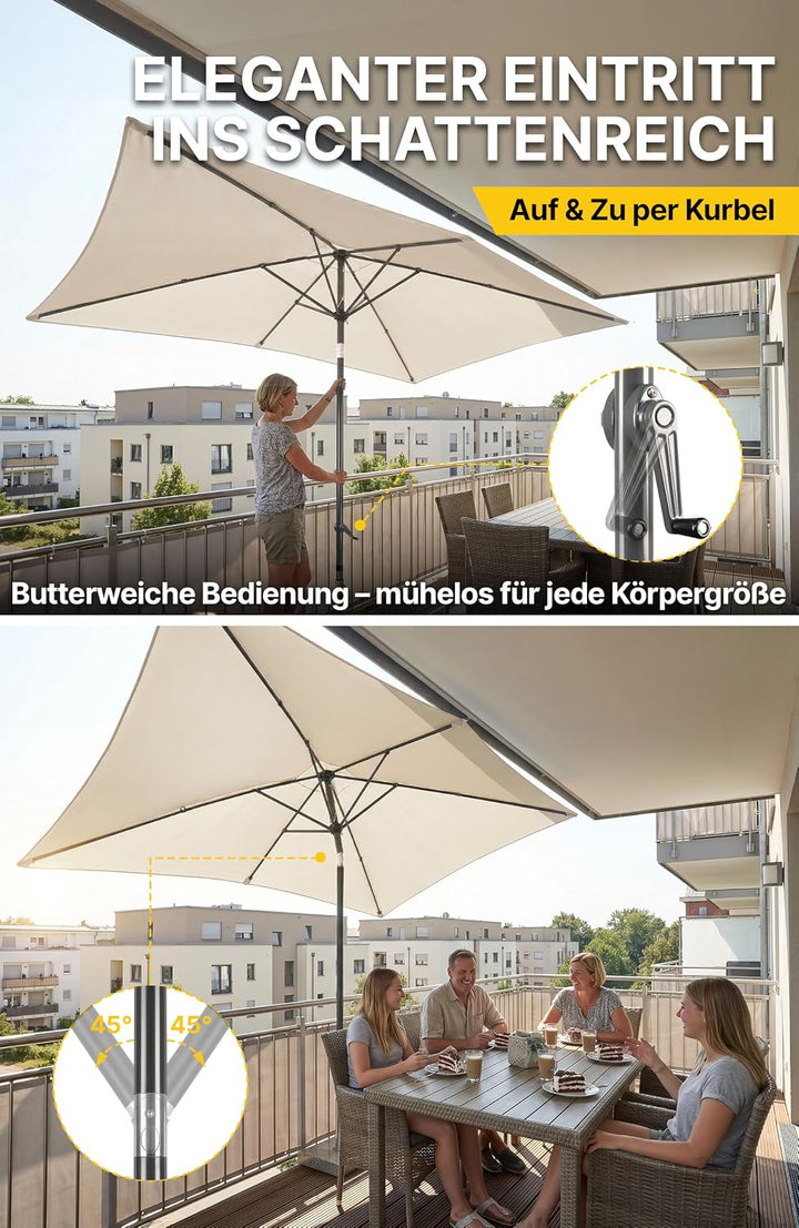 4smile Sonnenschirm Balkon mit Kurbel, Sonnenschirm rechteckig 300x200 cm | UV 50+ Sonnenschutz Balk