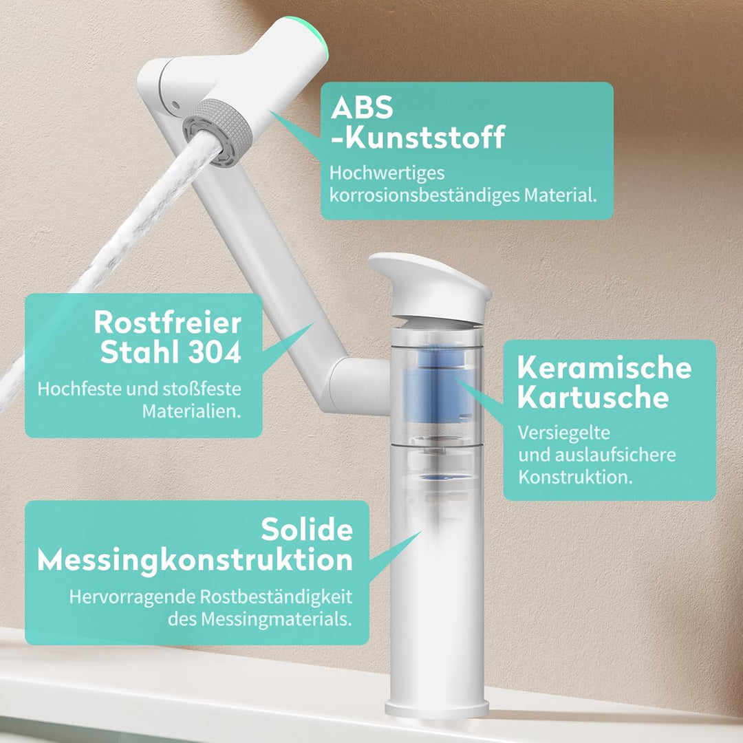 KAIYING 1080° Drehbare Waschtischarmatur, Höhenverstellbare Waschtischarmaturen, Wasserhahn Badezimm