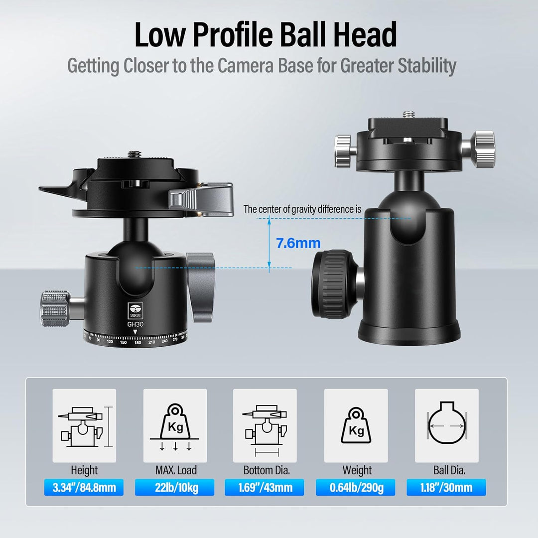 SIRUI Kugelkopf Niedriges Profil-Stativkopf GH30 mit Arca-Schnellwechselplatte, 360°Panorama Metall