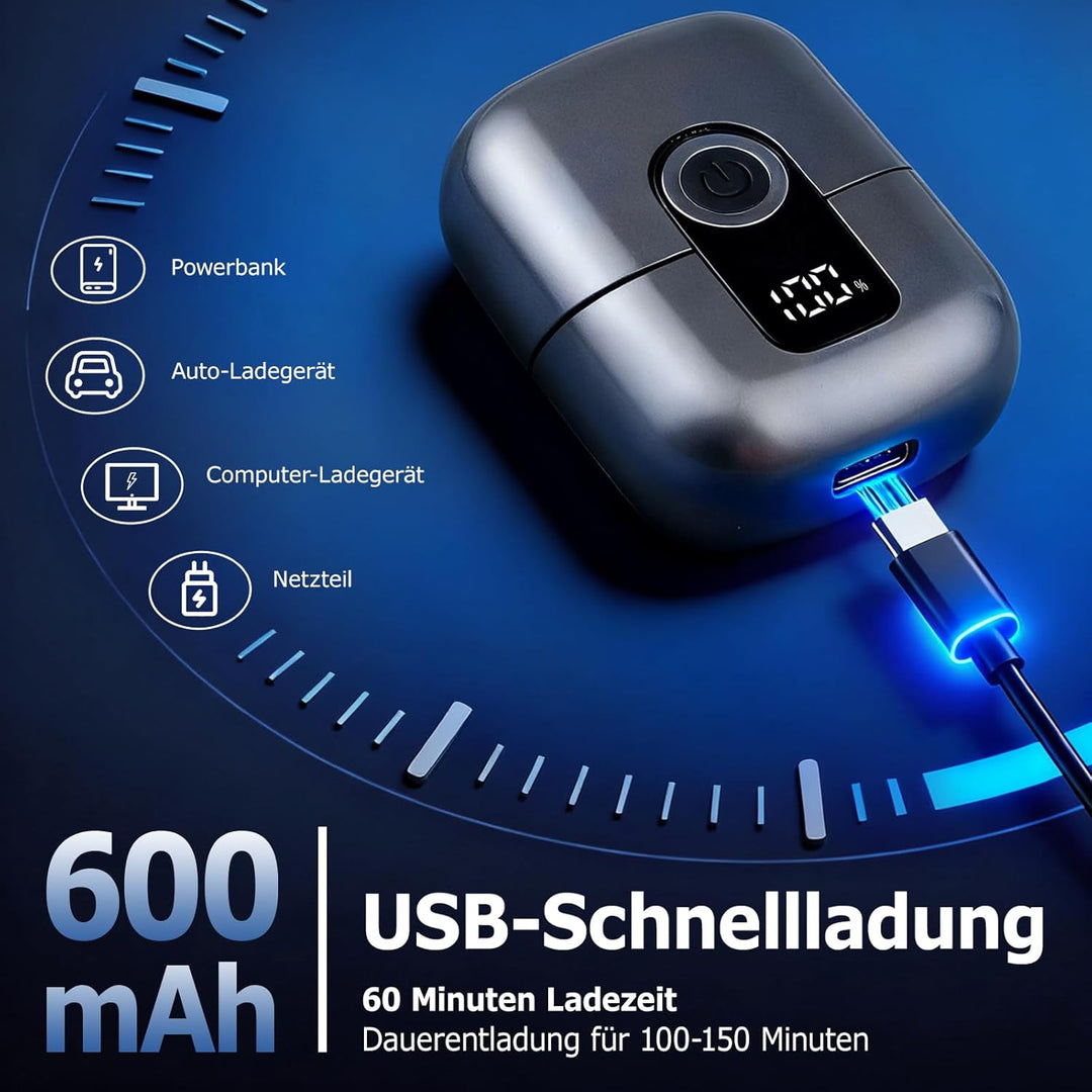 Mini Elektrorasierer für Herren - Reiserasierer IPX6 wasserdicht mit LED-Display, USB-C Schnellladun