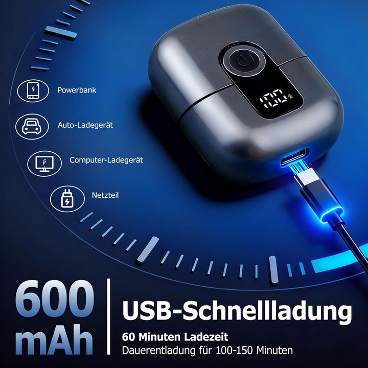 Mini Elektrorasierer für Herren - Reiserasierer IPX6 wasserdicht mit LED-Display, USB-C Schnellladun