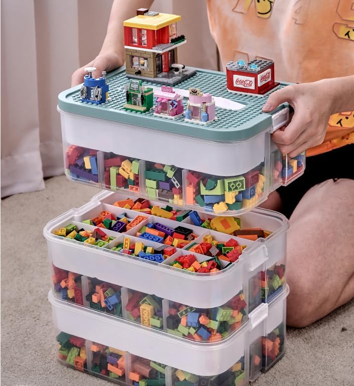 Dreifach Aufbewahrungsbox für Lego Bausteine Ablagefächer Stapelbar Kisten Spielzeug Aufbewahrung mi