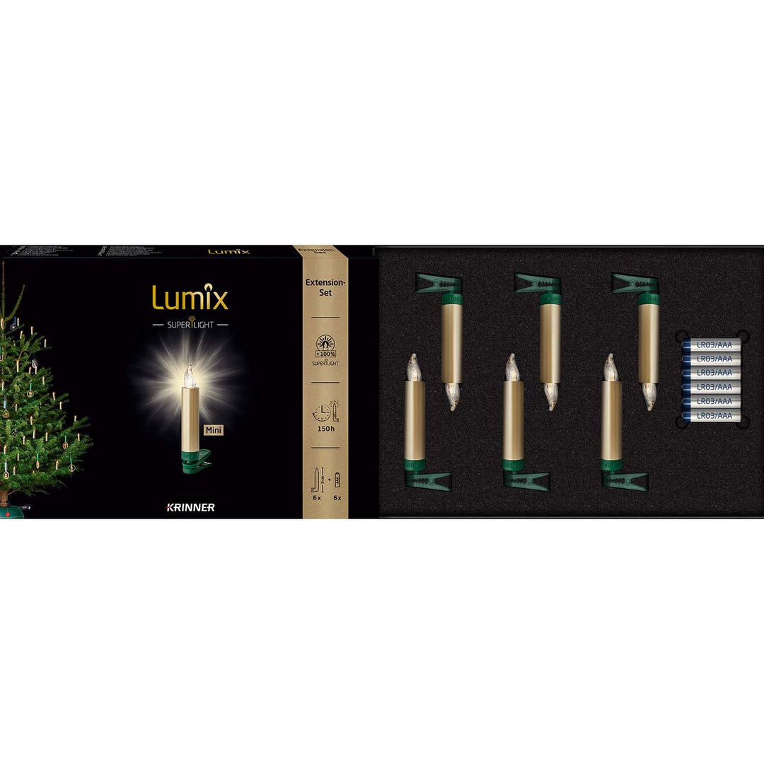 Lumix® Kabellose LED Christbaumkerzen Superlight Mini Metallic Gold Erweiterungs-Set mit 6 Kerzen, A