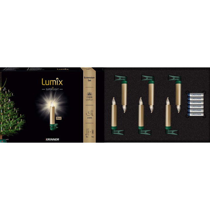 Lumix® Kabellose LED Christbaumkerzen Superlight Mini Metallic Gold Erweiterungs-Set mit 6 Kerzen, A