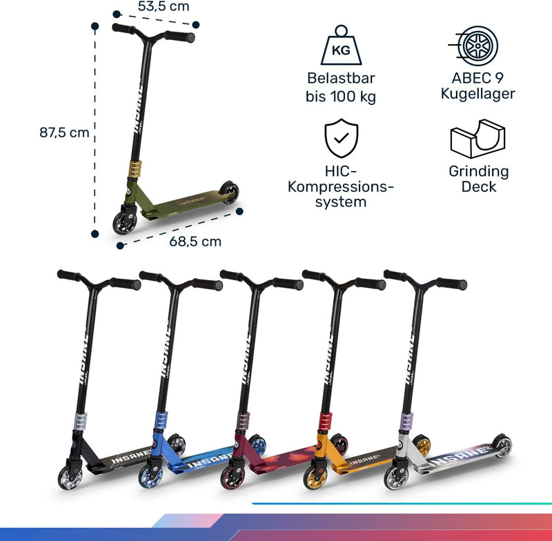 Fun Pro Stunt Scooter Insane2, Stunt Roller mit ABEC 9 Lager, Scooter mit Griptape, 110 mm Rollen mi