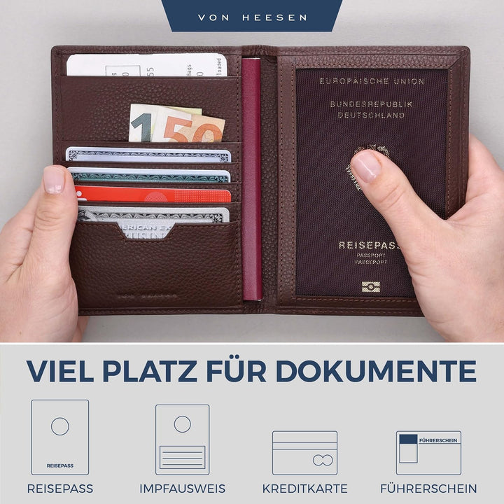VON HEESEN® Reisepasshülle Leder Etui mit RFID-Schutz - Passhülle Passport Reisepass Mappe Hülle Org