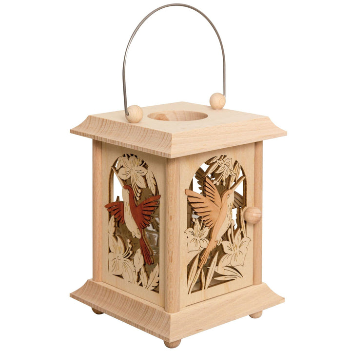 Drechslerei Kuhnert Tischlaterne/Teelichthalter - Motiv: Kolibri aus Edelholz - Masse: 11,5 x 11,5 x