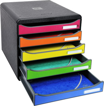 Exacompta 309798D Premium Ablagebox mit 5 Schubladen für DIN A4+ Dokumente. Stapelbare Schubladenbox