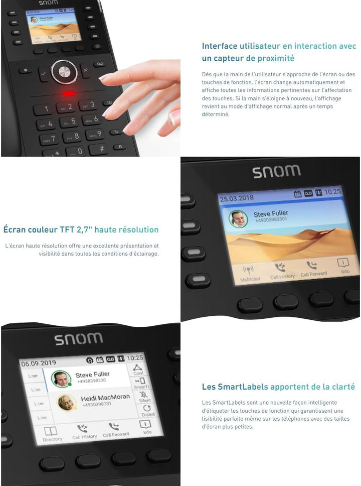 Snom D735 IP Telefon, SIP Tischtelefon (hochauflösendes grafisches 2,7-Zoll-TFT-Display, 32 selbstbe