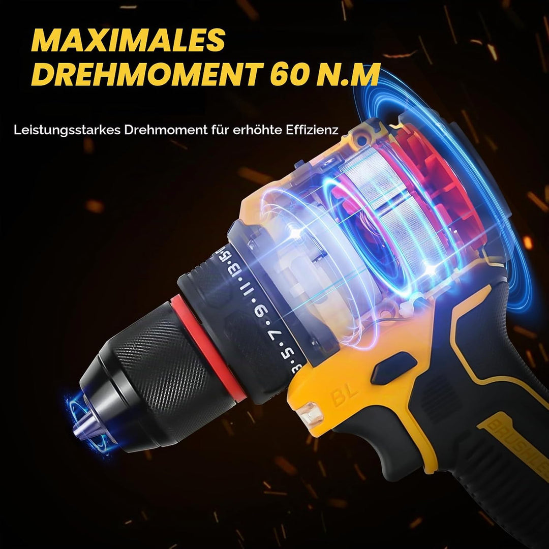Akku-Bohrschrauber für DEWALT 20V Akkus,25+1Drehmoment Einstellung, Max. Drehmoment 60N-m, LED-Licht