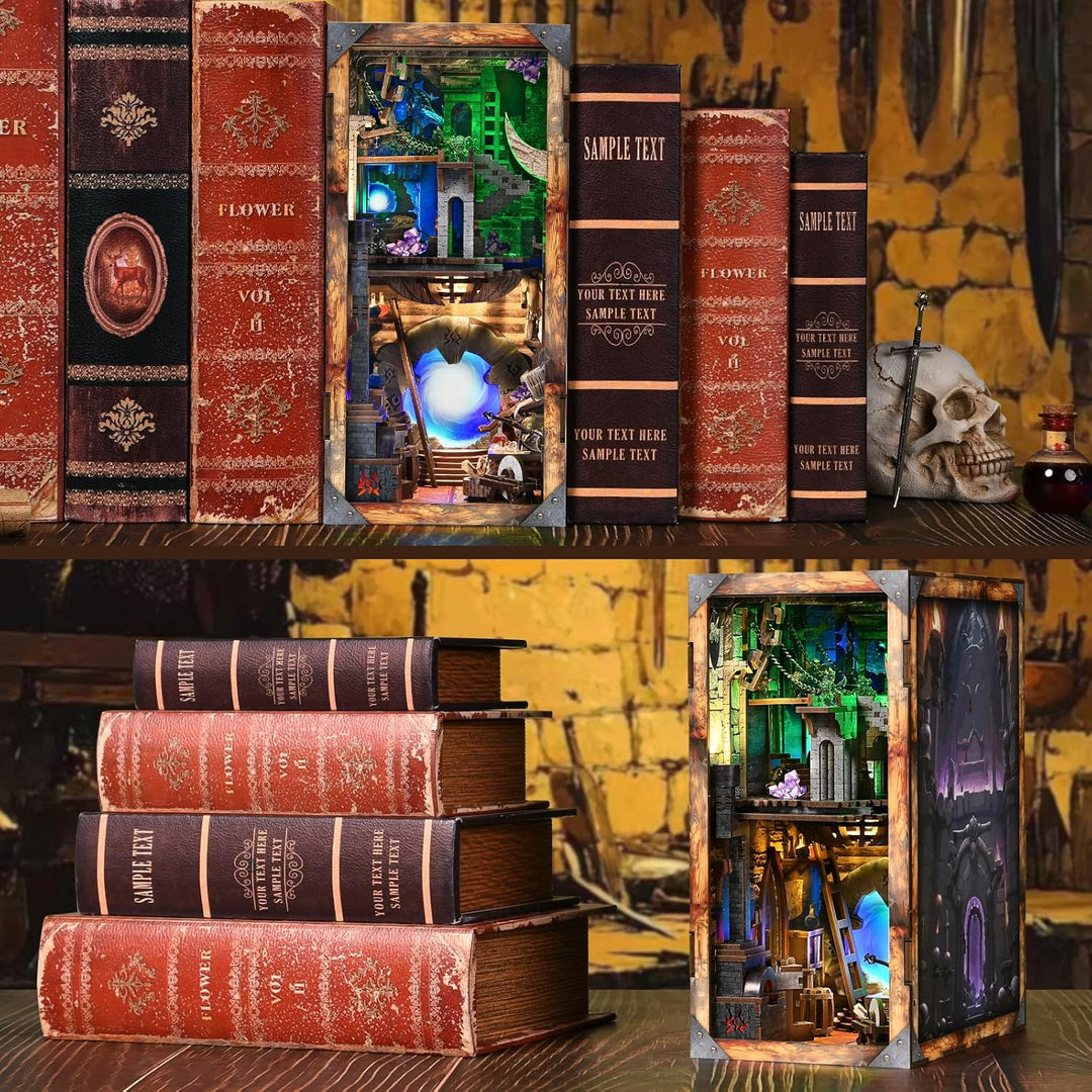 Book Nook Kit, DIY Miniatur Puppenhaus Booknook Kit, 3D Holz Puzzle Buchstütze Bücherregal einfügen