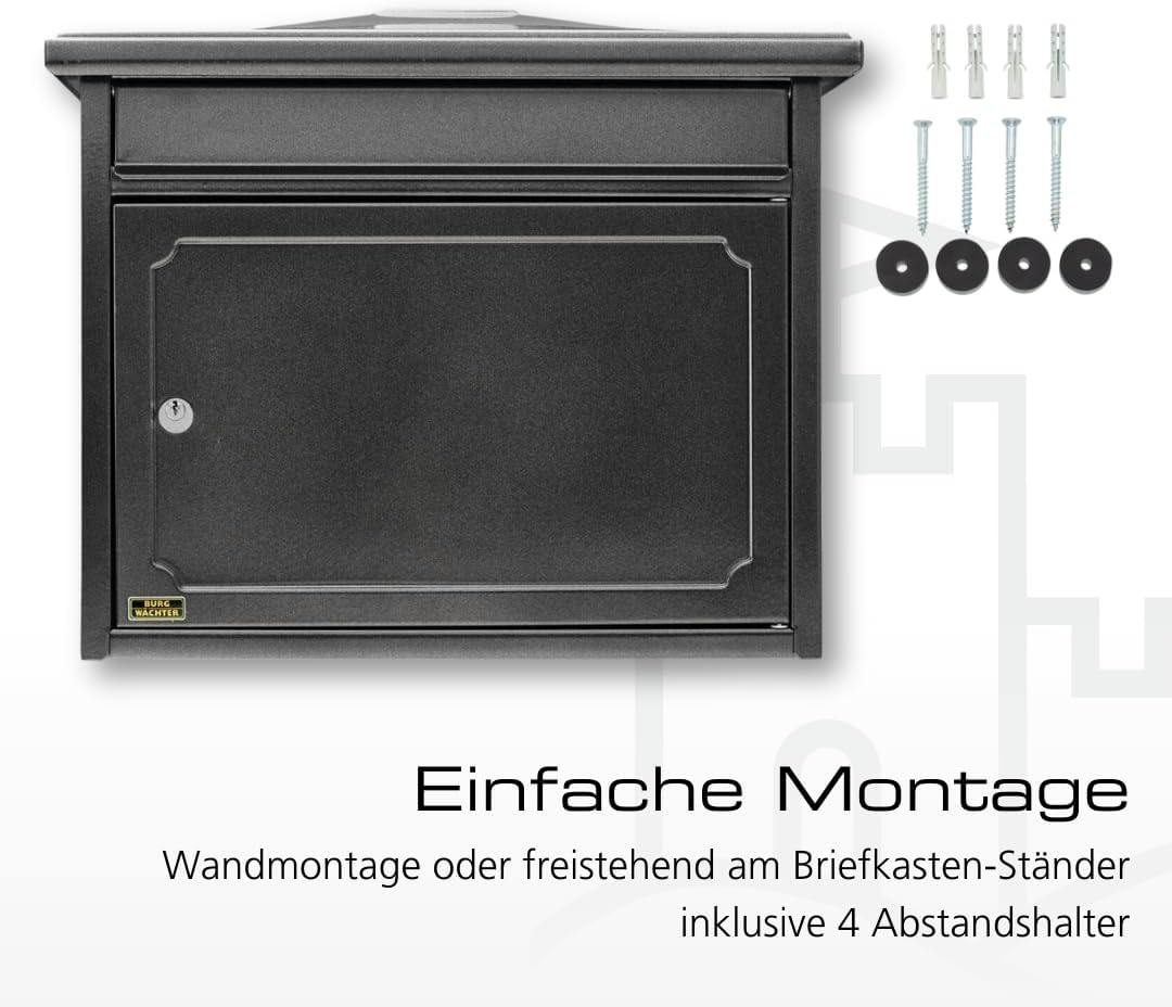 Burg-WÄCHTER Briefkasten ohne Zeitungsfach und Namensschild, Verzinkter Stahl, Einwurf-Format DIN C4