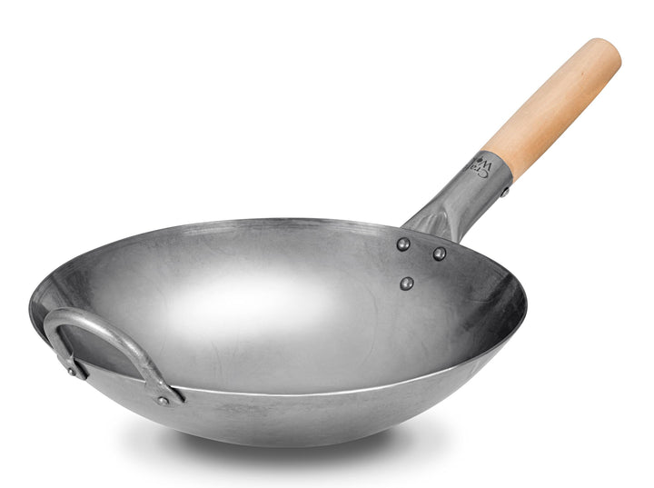 Craft Wok Traditioneller handgehämmerter Karbonstahl Pow Wok mit Holz- und Stahl-Helfergriff (30,5 c