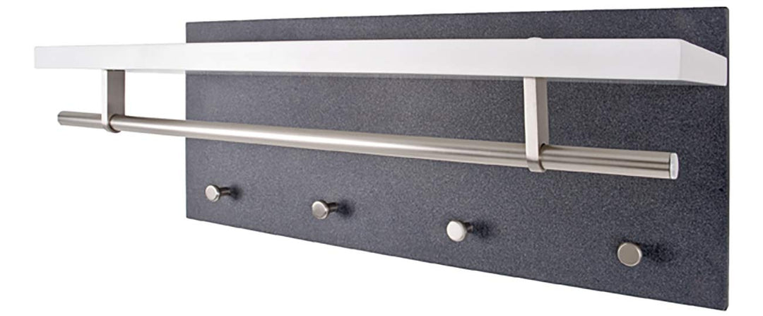 HAKU Wandgarderobe edelstahloptik, granitoptik, weiss, MDF, Metall - Masse: B 75 cm x H 30 cm x T 26