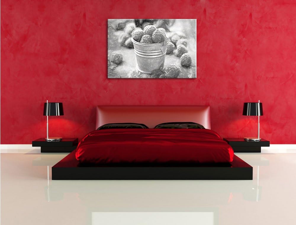 Pixxprint Himbeeren im Blecheimer als Leinwandbild/Grösse: 100x70 / Wandbild/Kunstdruck/fertig bespa