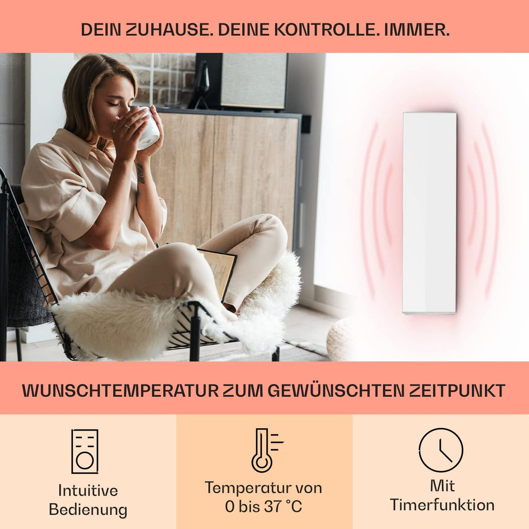 Klarstein Wonderwall - Infrarotheizung mit Thermostat, Infrarotheizkörper mit Carbon Crystal Technik