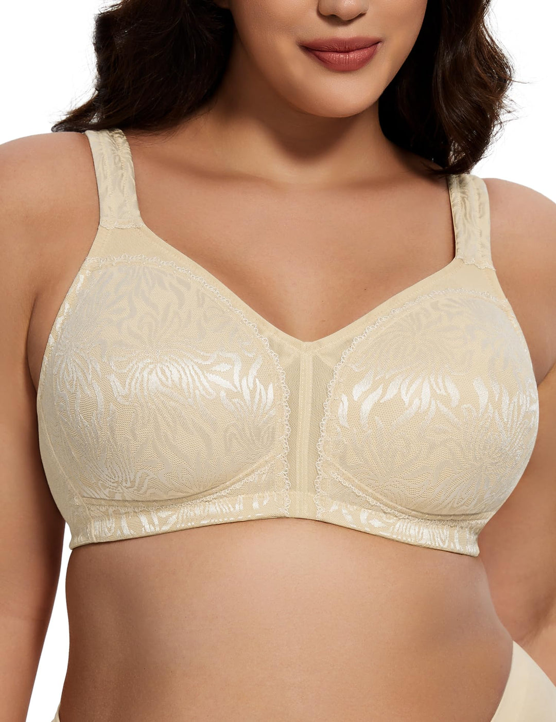 Deyllo Damen Vollschalen Minimizer BH Nicht Bügel Grosse Grössen BH Klassischer Beige 80B, Beige 80B