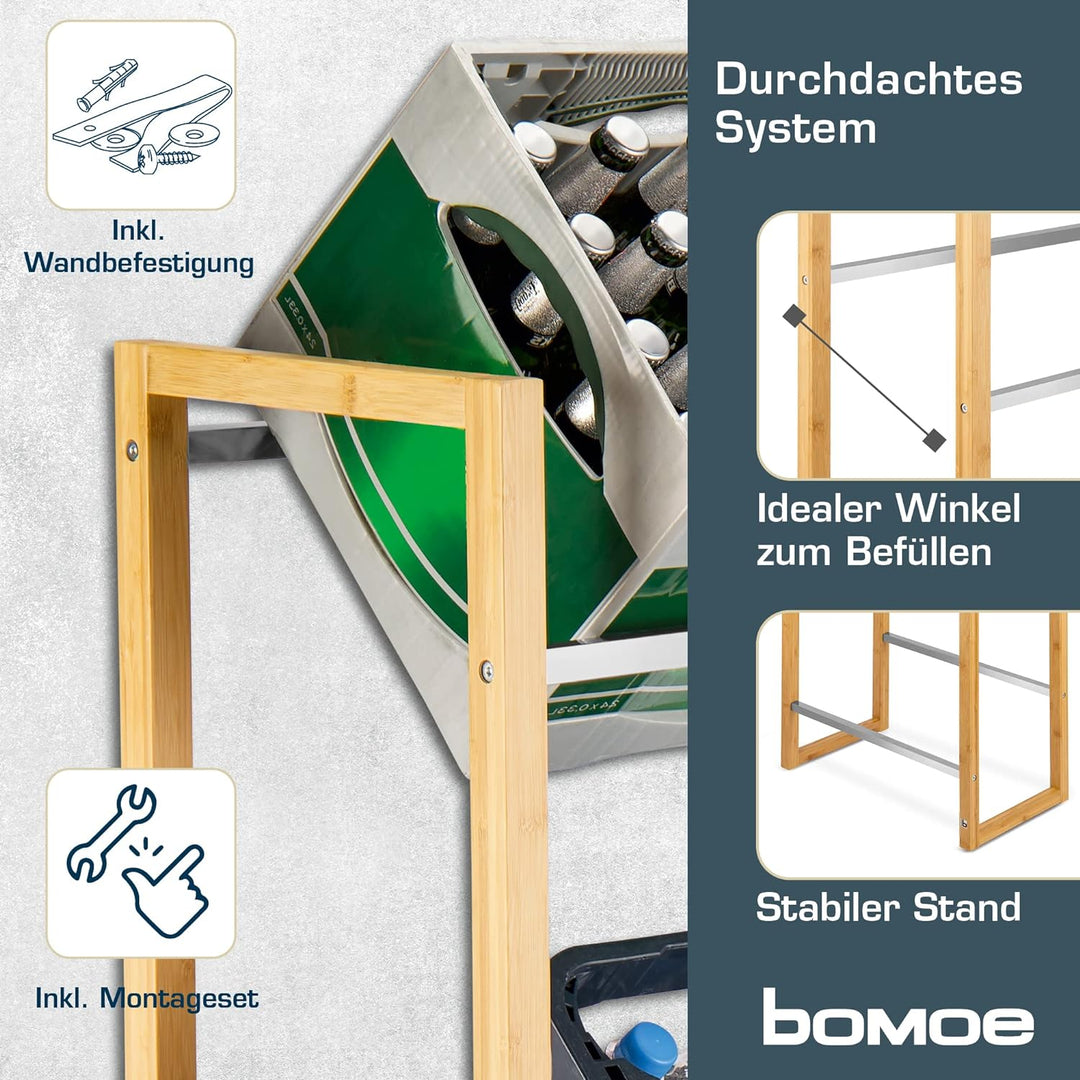 bomoe Design Getränkekistenregal stabiles FSC® Holz Bambus – 3 Getränkekisten – stilvolles Küchen Ge