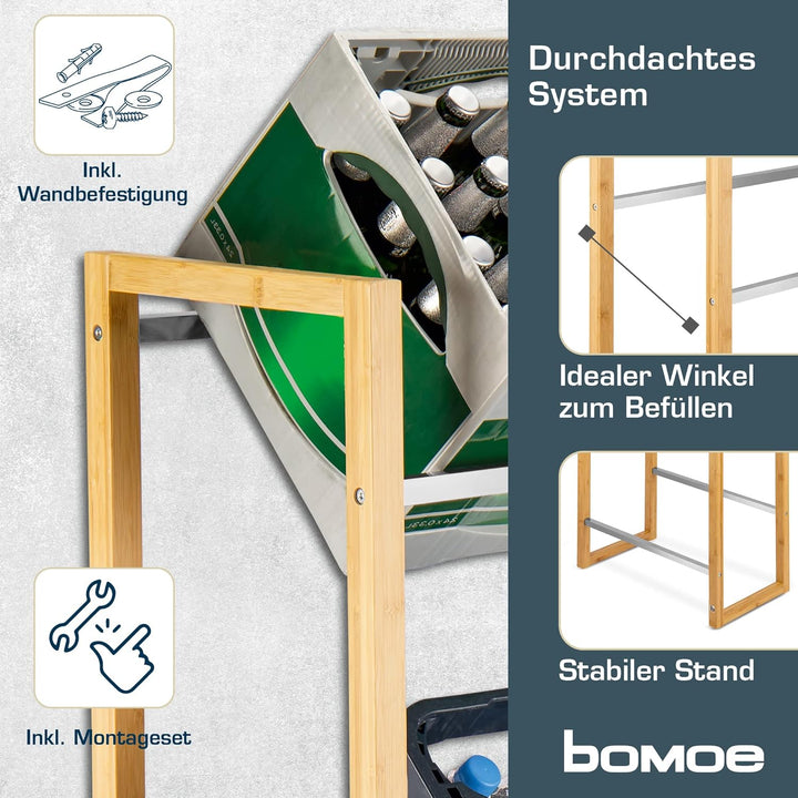 bomoe Design Getränkekistenregal stabiles FSC® Holz Bambus – 3 Getränkekisten – stilvolles Küchen Ge