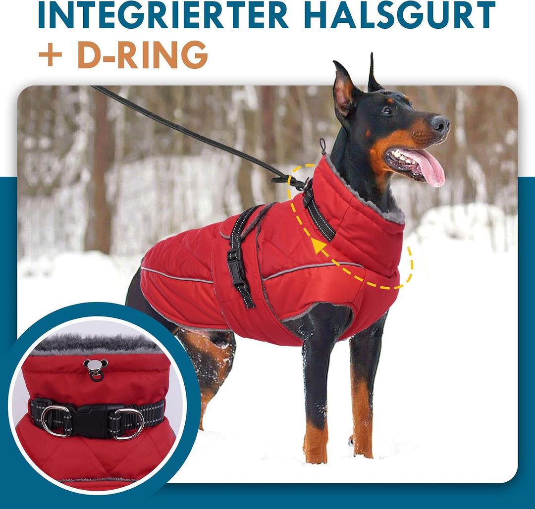 Katzinst Wintermantel Hund M, Wintermantel Hunde mit Hohem Kragen, Warmer Hundejacke mit D-Ring für