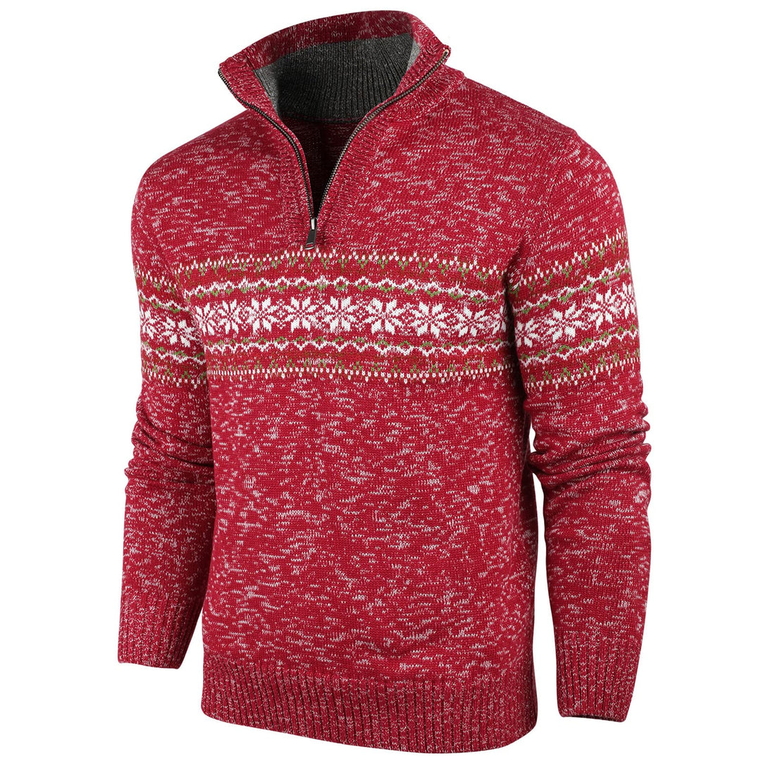 Superora Herren Strickpullover Crewneck Zipper Winterpullover Pullover M Rot, M Rot