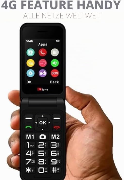 TTfone TT760 Klapptelefon 4G mit Grossen Tasten für Senioren und Notruf-Taste - Entsperrtes Grundleg