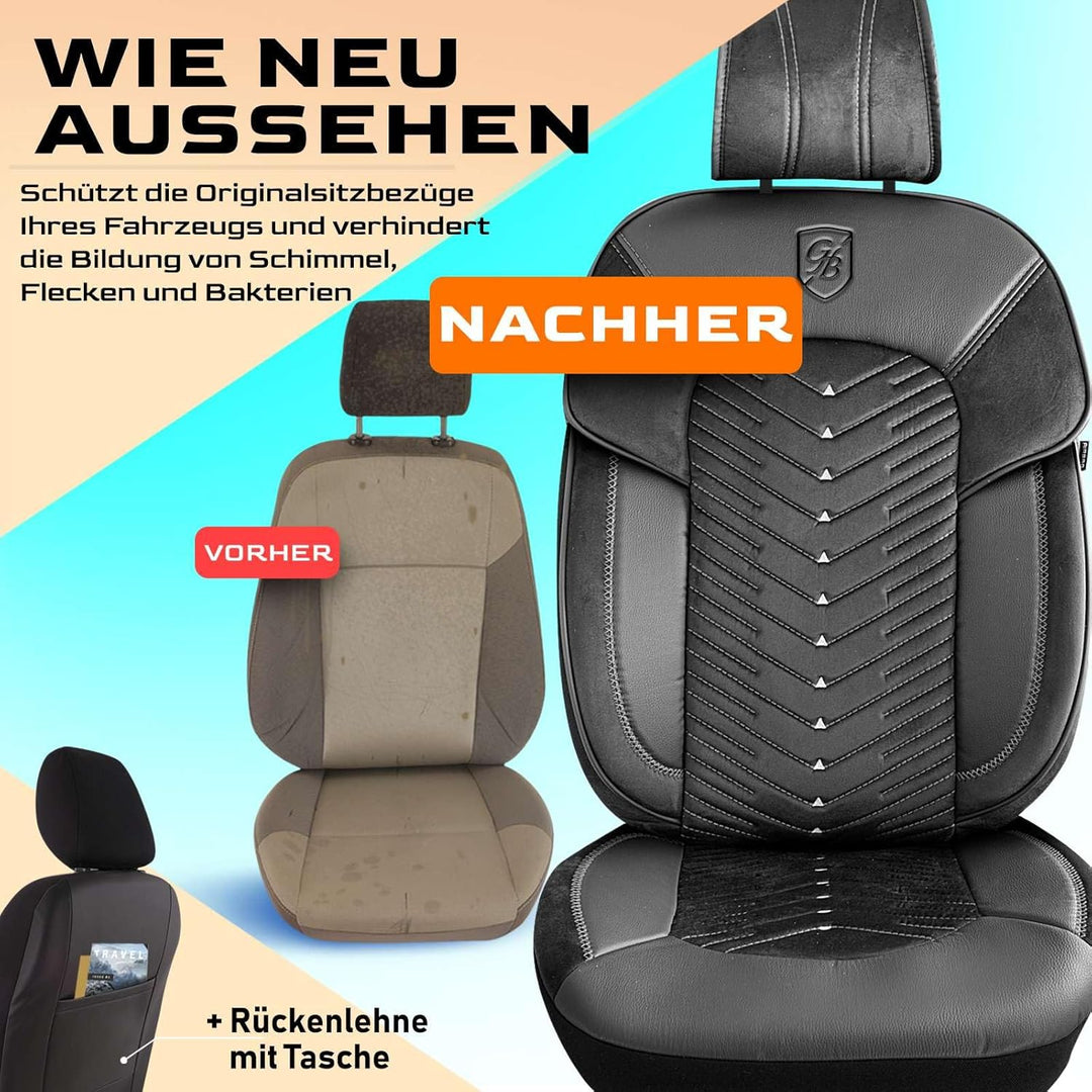 Autositzbezüge Universal für PKW & SUV – Premium Vordersitze Auto Sitzbezug aus Samt, Schwarz-Grau,