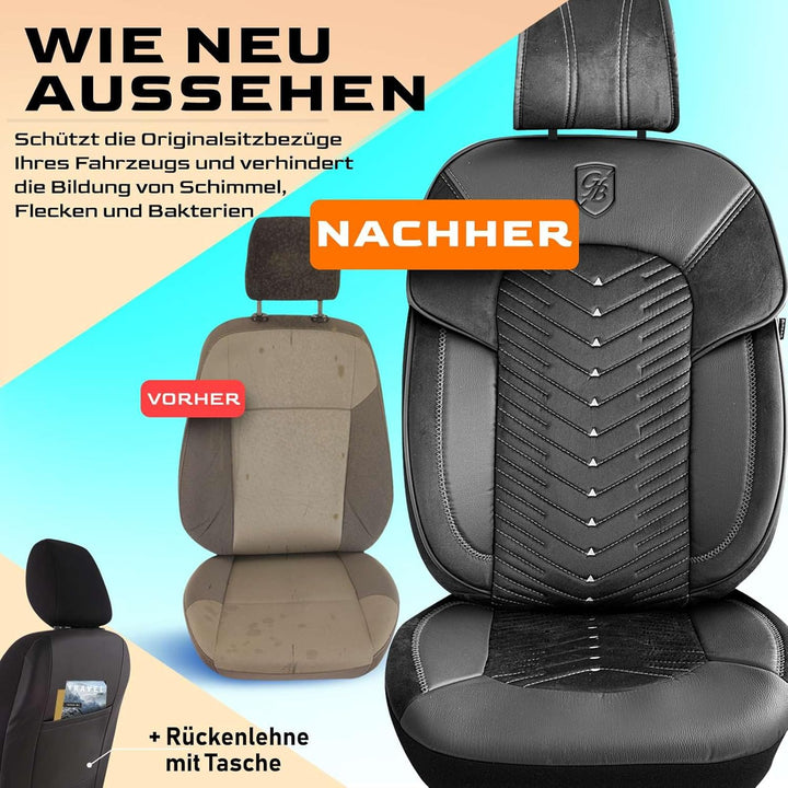 Autositzbezüge Universal für PKW & SUV – Premium Vordersitze Auto Sitzbezug aus Samt, Schwarz-Grau,