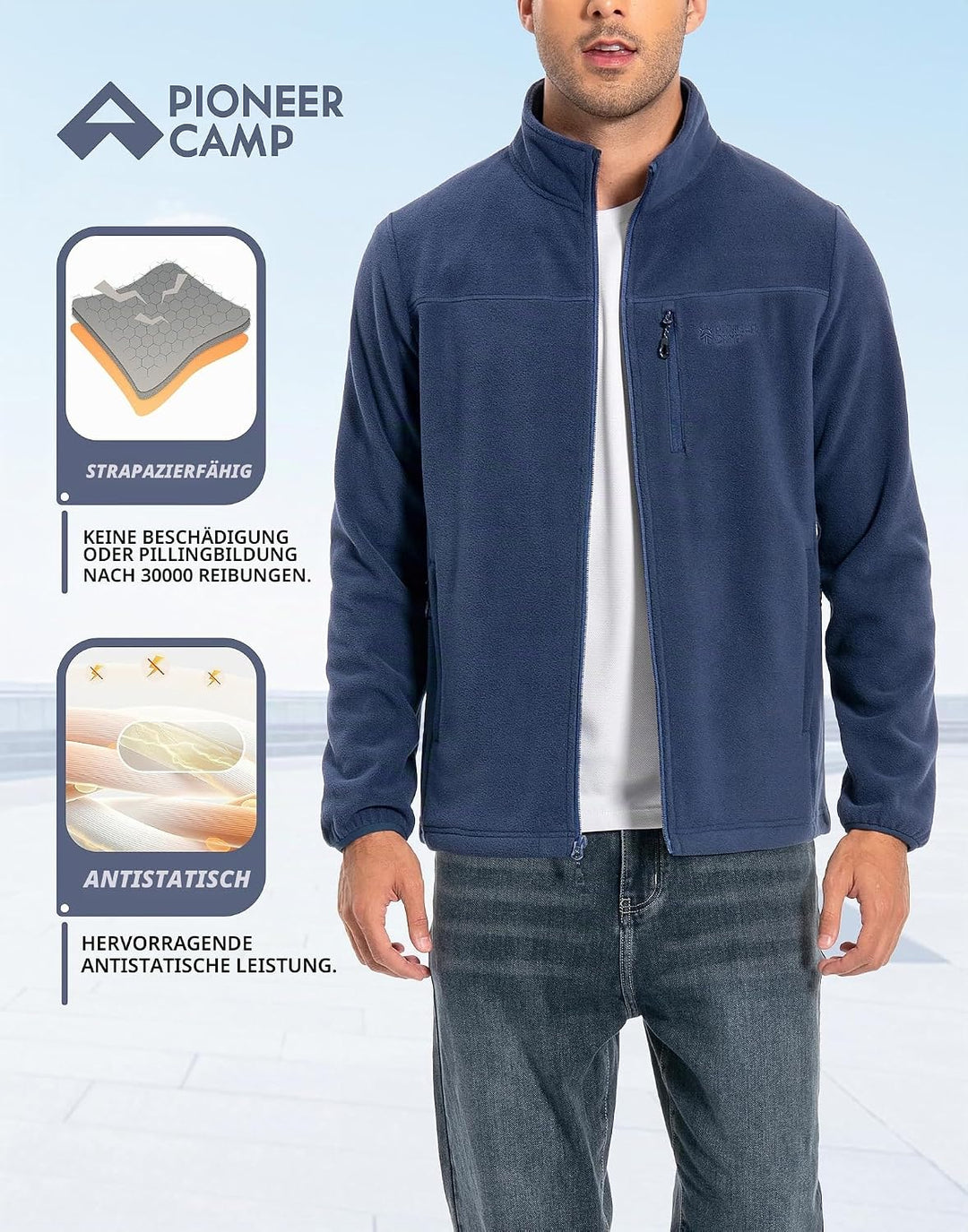 Pioneer Camp Herren Fleecejacke Full Zip Outdoor Polar Leicht Winddicht Jacke mit Reissverschluss M