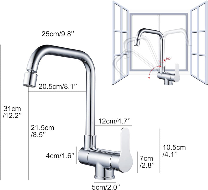 Frontfenster Küchenarmatur 360° drehbar Küche Faltbare Mischbatterie 2 Sprühmodi, Faltbarer Einhebel