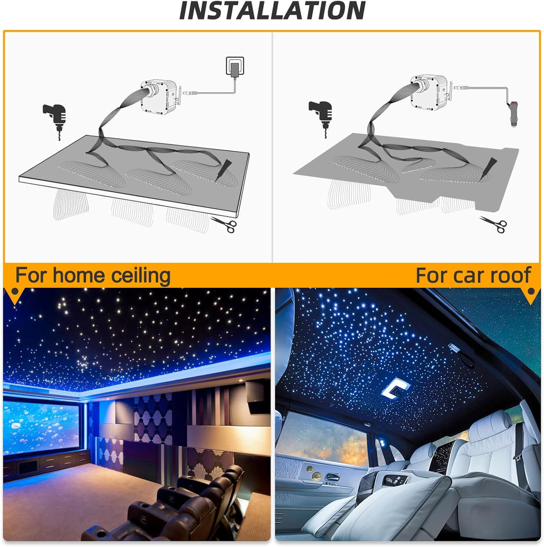 32W Twinkle Sternenhimmel Auto, 800pcs of (0.75+1.0+1.5mm)*4m Sternenhimmel Glasfaser RGBW Bluetooth