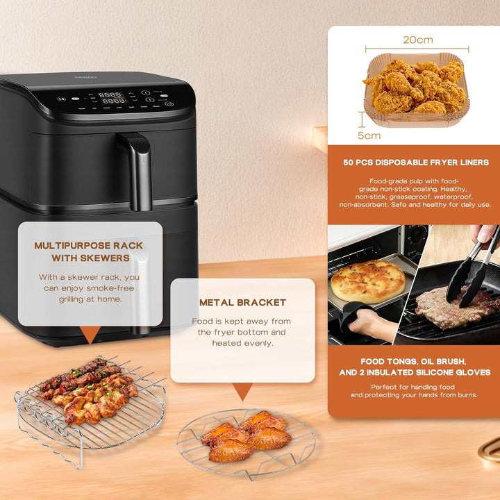 Heissluftfritteuse Zubehör Set für Cosori/Ninja, 5,5-6,4L, BPA-Frei, 11-Teilig