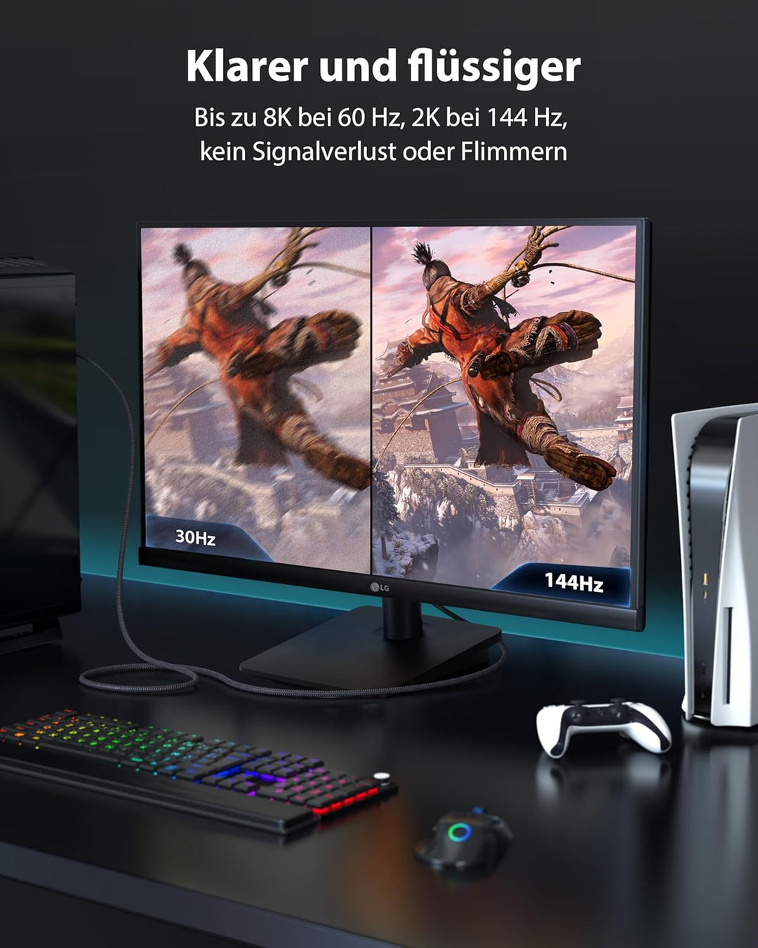 Stouchi 4m HDMI Kabel 8K Ultra HD 48Gbps High Speed 8K60 4K120 144Hz RTX 3080 eARC HDR10 4:4:4 HDC