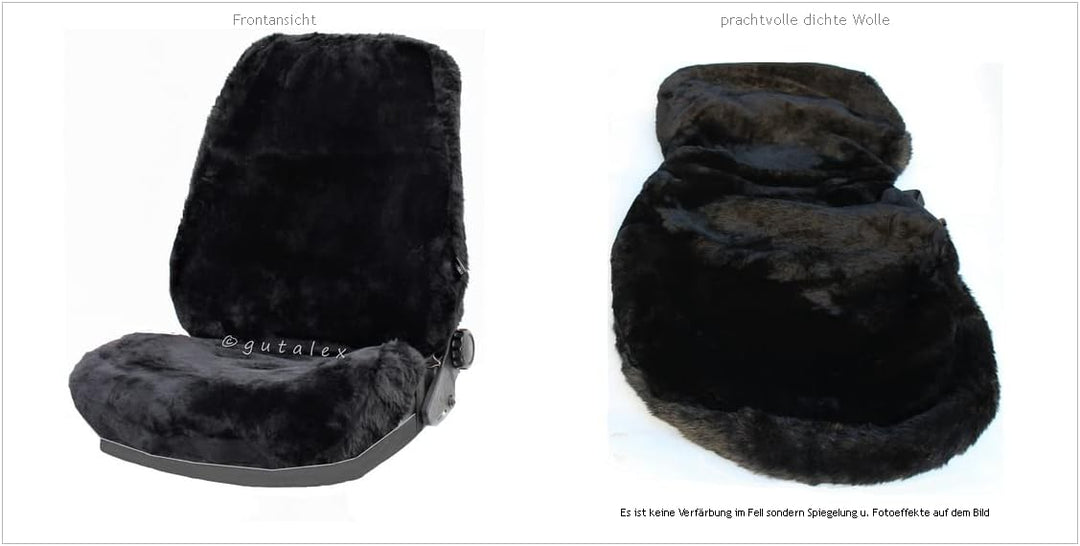 2X LAMMFELL-Sitzbezug aus feiner Wolle mit Farbauswahl (Schwarz), Schwarz