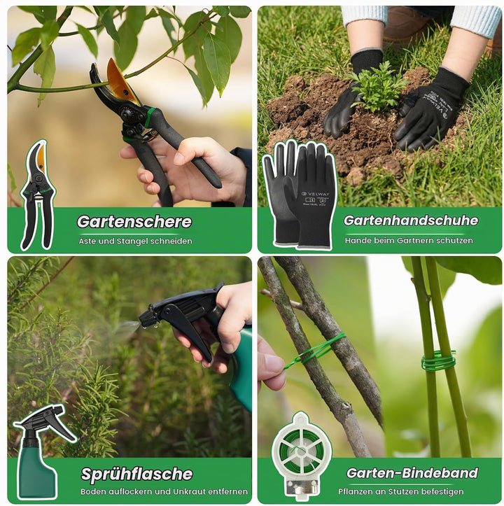 Velway Gartenwerkzeug Set 11 Stück - Gartengeräte aus Edelstahl, Robuste Handwerkzeuge mit ergonomis