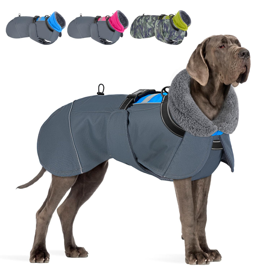 Eyein Hundemantel Winter für Grosse Hunde, Wasserdicht Hundejacke mit warmem Fleecefutter und Halsba