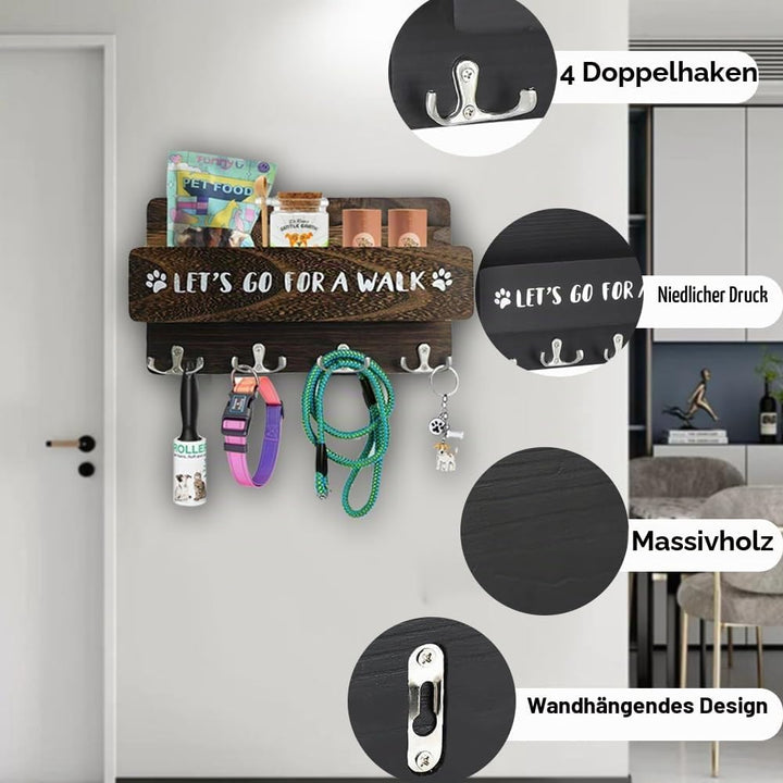 Hundegarderobe mit Ablage, Hundeleinenhalter Wand für Ordnen von Leinen und Zubehör, Wandhaken für H