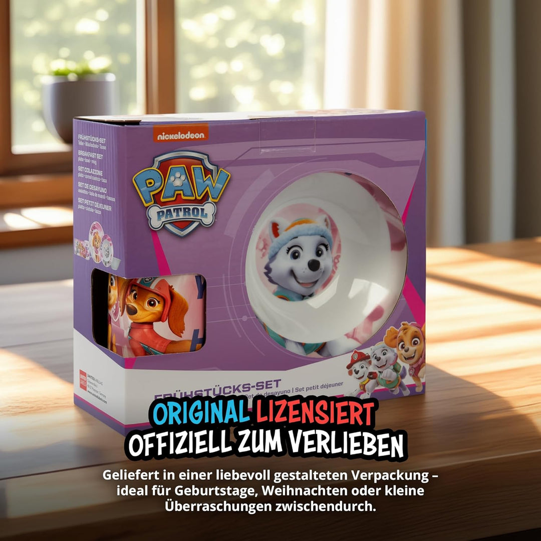 United Labels Paw Patrol Frühstücksset Kinder, mit Skye, Everest und Liberty, Geschirr Set Porzellan