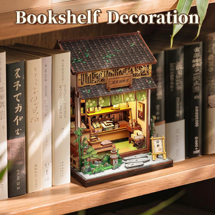 Fsolis Book Nook Japan Booknook Bausatz für Erwachsene, 3D-Holzpuzzles Buchecke, DIY-Miniaturhaus-Se