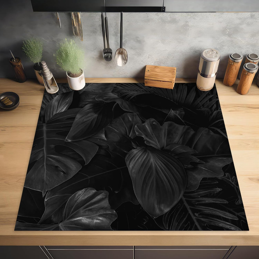 KitchenYeah© Herdabdeckplatte Einteilig Ceranfeld Abdeckplatte Blätter - Dunkel 78L x 78B cm, Blätte