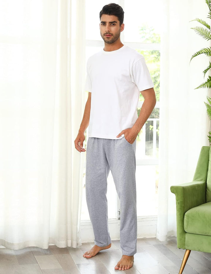 Marvmys 100% Baumwolle Herren Lange Schlafanzughose Einfarbige Pyjamahose Schlafhose Haushose Freize