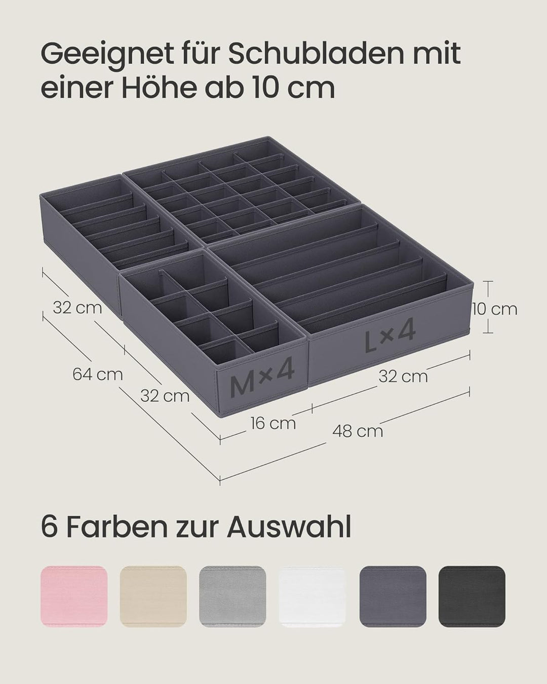 SONGMICS Unterwäsche-Organizer 8er Set, Schubladen-Organizer, faltbar, Ordnungssystem Kleiderschrank