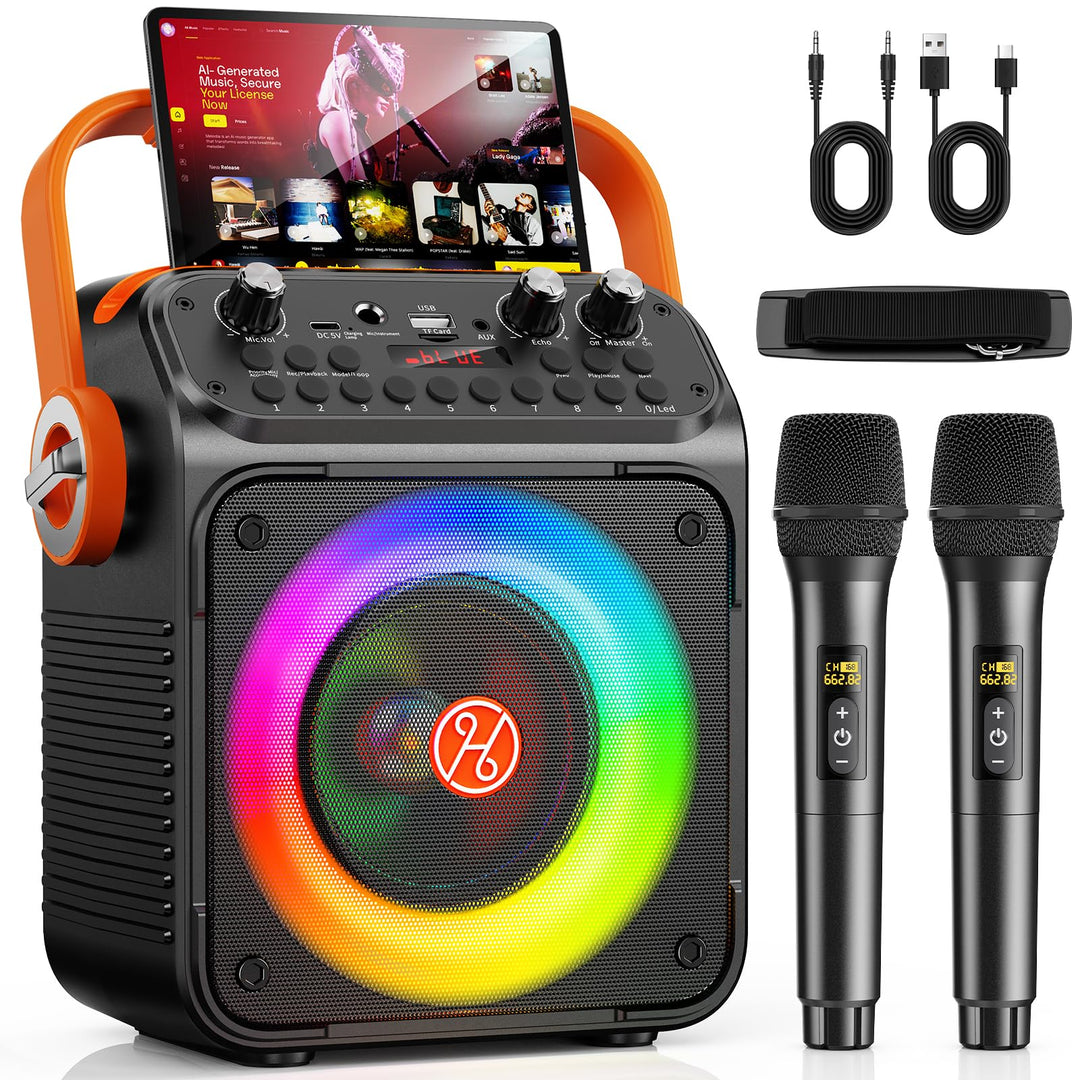 Karaoke Maschine Karaoke Anlage mit 2 Mikrofonen für Erwachsene & Kinder Bluetooth Lautsprecher mit
